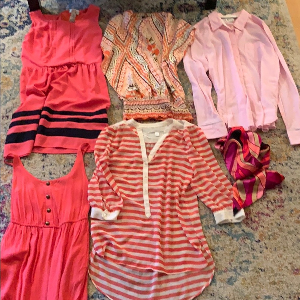 Lot of pink/peach dresses and tops. All size S/M